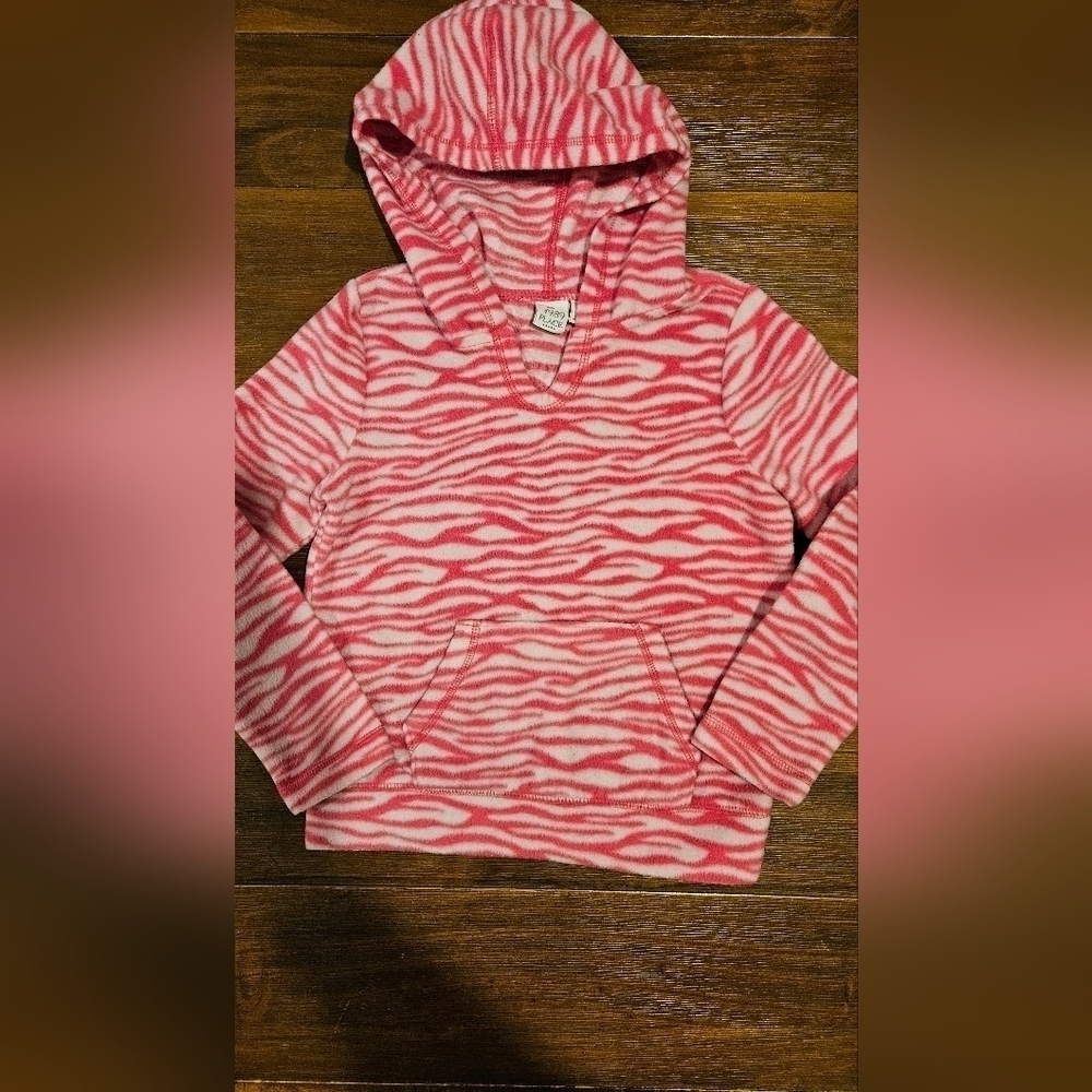 CLEARANCE! 1989 PLACE GIRL'S PULLOVER PINK & WHITE FLEECE HOODIE SIZE SMALL 5/6